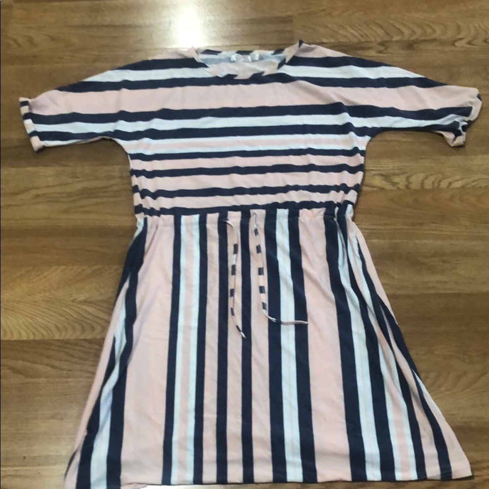 & Other Stories Blue and White A-Line Dress with Cuffed Sleeves